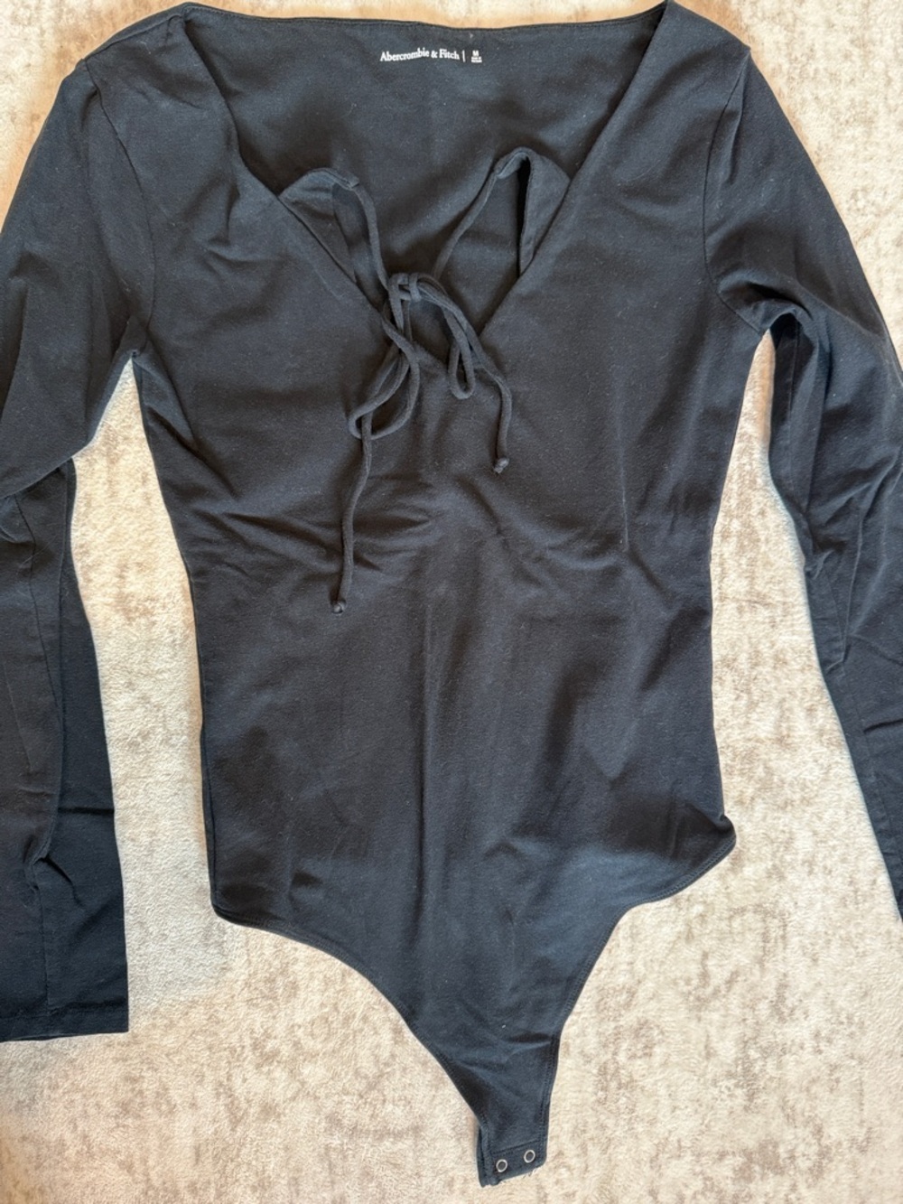 Abercrombie & Fitch Black Lace-Up Long Sleeve Bodysuit